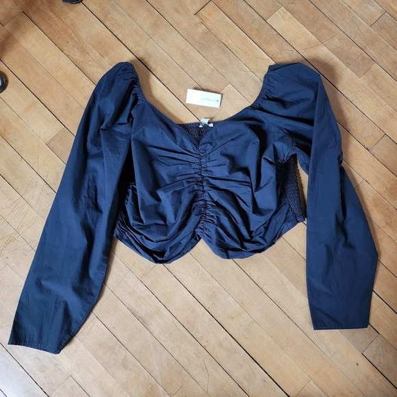 American Eagle Gray Longsleeve Crop Top Size XL Sweetheart Balloon Sleeve - Picture 1 of 3